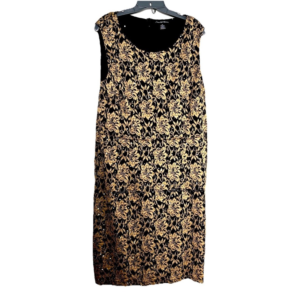 Candalite Womens 3X  Floral Overlay Dress Black Gold Sequins Party formal  90s